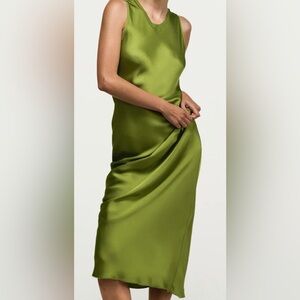 Sabrina Sleeveless Satin Dress Olive Green Maxi Dress